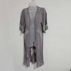 Rebellion Again Sheer Boho Kimono Lace Open Front Cardigan Duster Sz Small